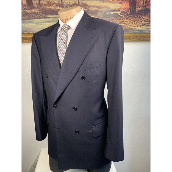 44R Brioni Aurelio Navy Striped Double Breasted Sport Coat - Picture 8 of 15